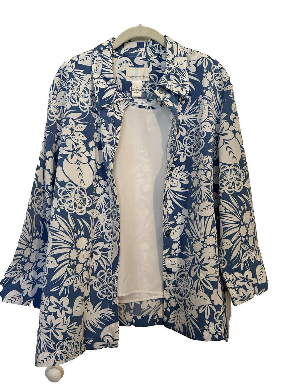 Susan Graver 2 Pc Blouse with Tank Top  Size XL  3/4 Sleeve  NEW
